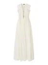 Pinko Robe Longue En Coton Avec Gilet Sans Manches Utilitaire In White