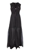Pinko Robe Longue En Coton Avec Gilet Sans Manches Utilitaire In Black