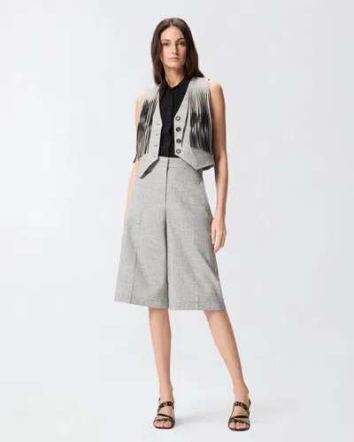 Pinko Angera Bermuda Flamed Linen Cotton Ss26 In Nero/bianco (zz2)