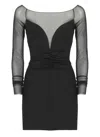 Pinko Fitted Black Dress With Sheer Sleeves And Sweetheart Neckline In Black