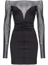 Pinko Fitted Black Dress With Sheer Sleeves And Sweetheart Neckline In Black