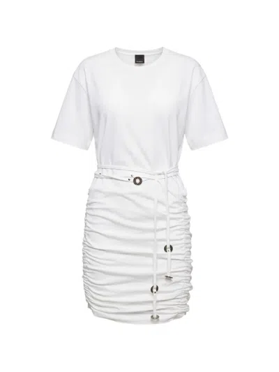 Pinko Anguillara Ruched Drawstring-waist Dress In White