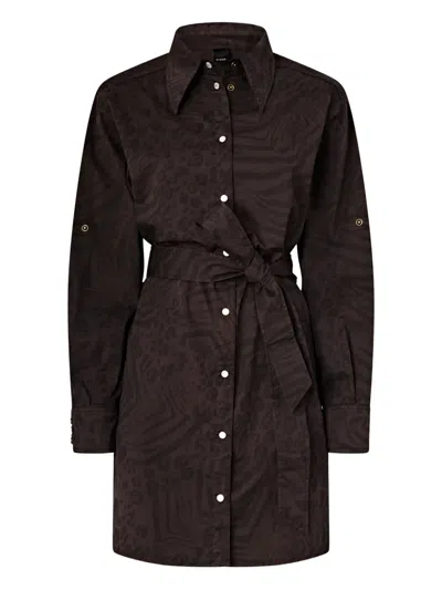 Pinko Animal-print Belted Midi Dress In Brown