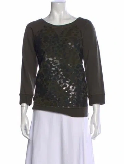 Pre-owned Pinko Animal Print Crew Neck Sweater In Green