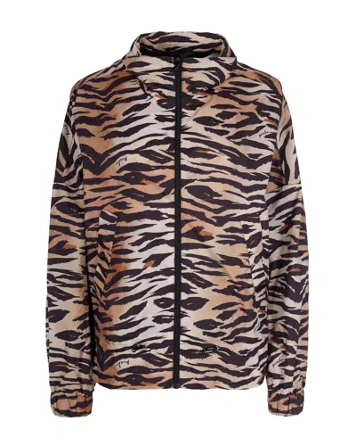 Pinko Animal Print Cropped Jacket With Classic Collar In Brown