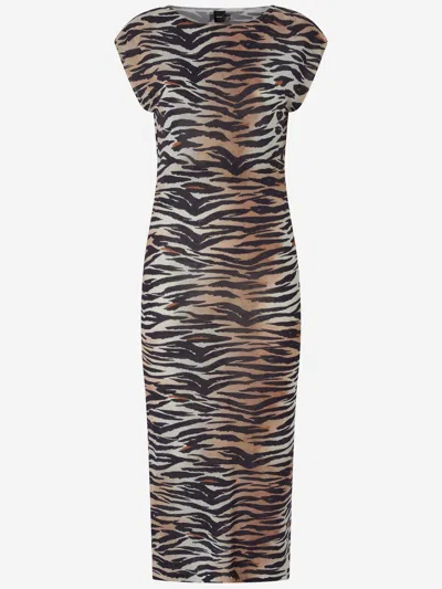 Pinko Animal Print Midi Sheath Dress In Brown