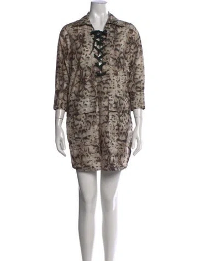 Pre-owned Pinko Animal Print Mini Dress W/ Tags In Green