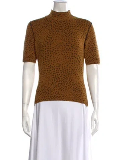 Pre-owned Pinko Animal Print Mock Neck Sweater In Brown