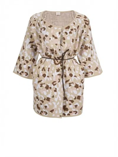 Pinko Animal-print Cotton Coat In Neutral