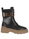 Pinko Leather Combat Boots With Branded Front Stretch Ribbon In Black