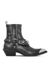 Pinko Texan-style Ankle Boots In Brushed Leather With Metal Toe In Black