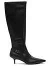 Pinko Black Leather Ankle Boots In Black
