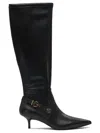 Pinko Black Leather Ankle Boots