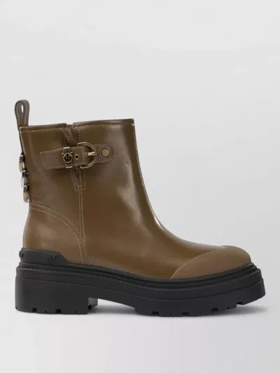 Pinko Ankle Boots Chunky Sole Buckle Detail In Brown