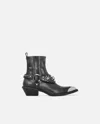 Pinko Texan-style Ankle Boots In Brushed Leather With Metal Toe In Noir Limousine
