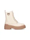 Pinko Ankle-high Leather Boots With Gold Hardware Detail In White