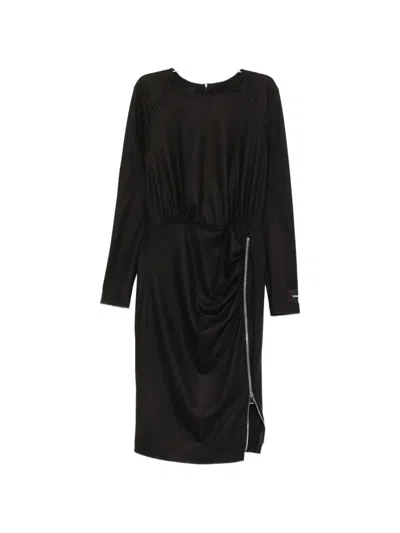 Pinko Anthurium Zip-detail Gathered-waist Midi Dress In Black