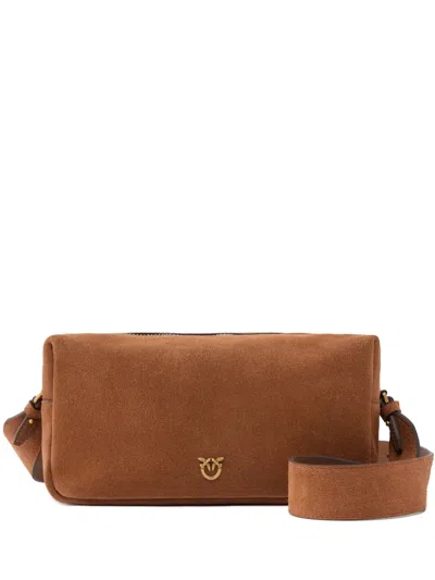 Pinko Antique-gold Logo Crossbody Bag In Brown