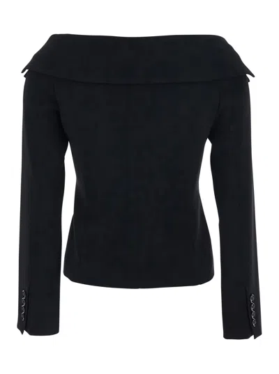 PINKO ANTONINA BLACK JACKET WITH OFF-SHOULDER NECKLINE IN TECH FABRIC WOMAN