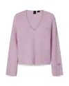 Pinko Wool And Cashmere V-neck Ribbed Sweater In Lilac