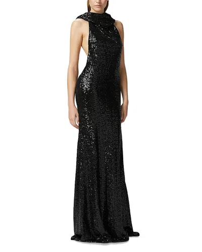 Pinko Apollinaire Sequined Gown In Limo Black