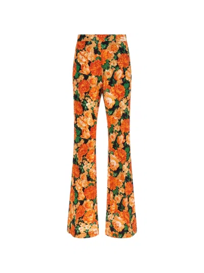 Pinko Arese Trousers Flared Leg Floral Pattern In Orange