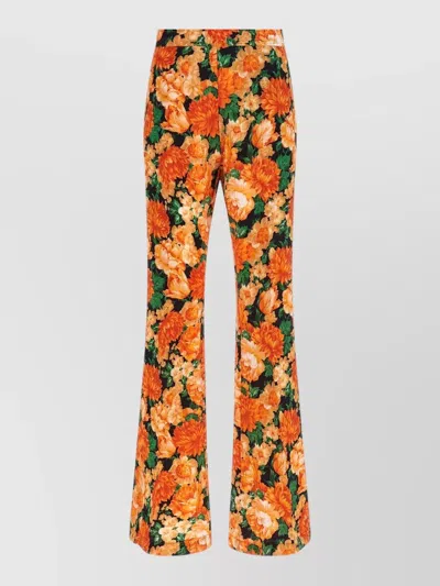 Pinko Arese Trousers Flared Leg Floral Pattern In Orange