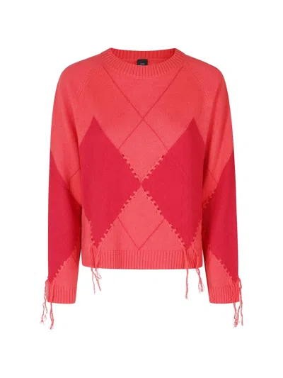 Pinko Argyle-knit Fringed Sweater In Red