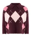 Pinko Argyle-pattern Distressed Sweater In Burgundy