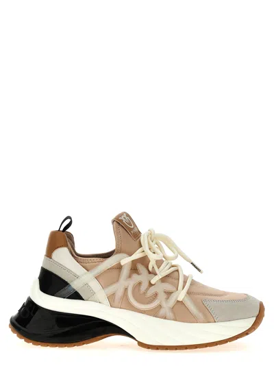 Pinko Ariel' Multicolor Sneakers With Love Birds Detail In Tech Fabric In Beige