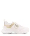 Pinko Leather And Fabric Ariel 2.0 Low Top Sneakers With Mirrored In White