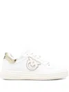 Pinko Logo-embroidered Leather Sneakers In White/platinum