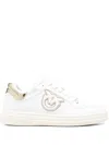 Pinko Logo-embroidered Leather Sneakers In White/platinum