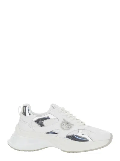 PINKO 'ARIEL 15' WHITE SNEAKERS WITH MIRROR PANELS AND LOGO PATCH ON THE TONGUE IN TECH FABRIC WOMAN