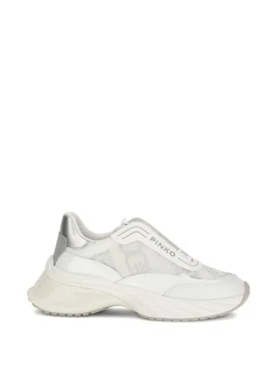 Pinko White Calf Leather Bos Taurus Chunky Sneakers