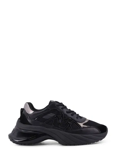 Pinko Ariel 33 Leather Sneakers With Nylon Inserts In Black