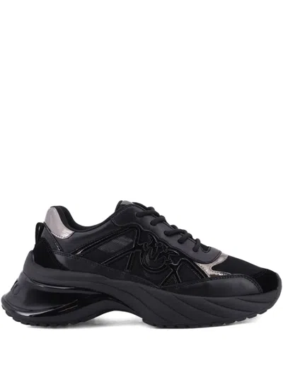 Pinko Ariel 33 Leather Sneakers With Nylon Inserts In Black