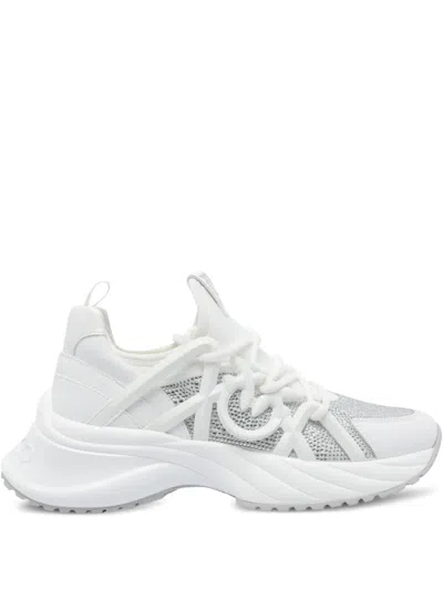 Pinko Ariel Crystal-embellished Lace-up Sneakers In White
