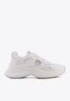 Pinko Ariel Leather Mesh And Leather Sneakers With Love Birds Detail In Animal Print