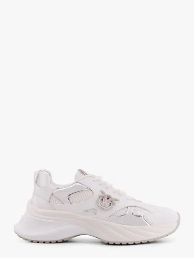 Pinko Ariel Leather Mesh And Leather Sneakers With Love Birds Detail In White