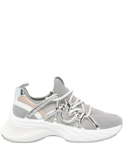 Pinko Ariel Metallic-panel Lace-up Sneakers In Gray