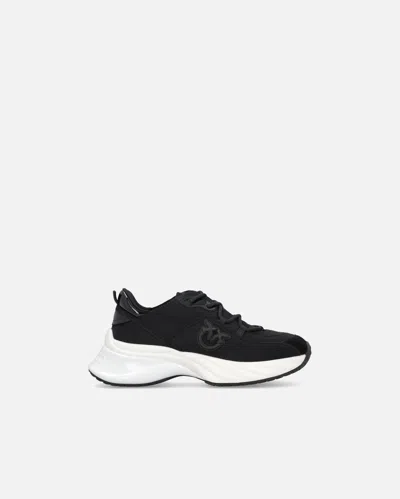 Pinko Ariel Perforated Sneakers With Bird Logo In Limo Black
