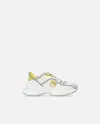 Pinko Perforated Ariel Sneakers With Bird Logo In Off White/lime
