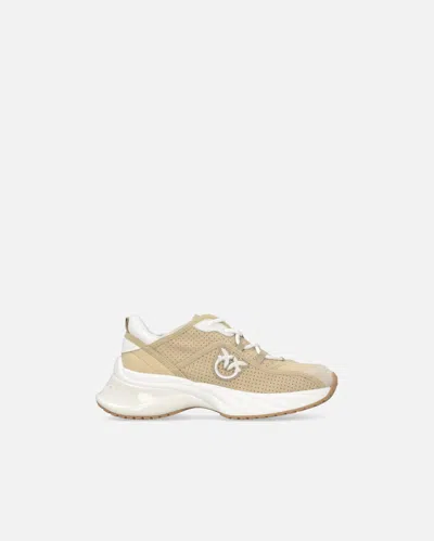 Pinko Ariel Perforated Sneakers With Bird Logo In Sand