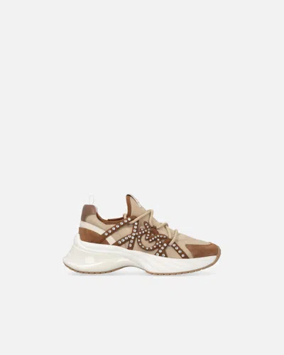 Pinko Ariel Sneakers With Laces And Rhinestones In Rope Beige