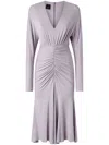 Pinko Modal Midi Dress With V-neck In Brouillard Marin