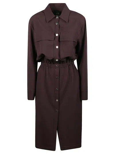 Pinko Arum Burgundy Shirt Collar Midi Dress In Brown