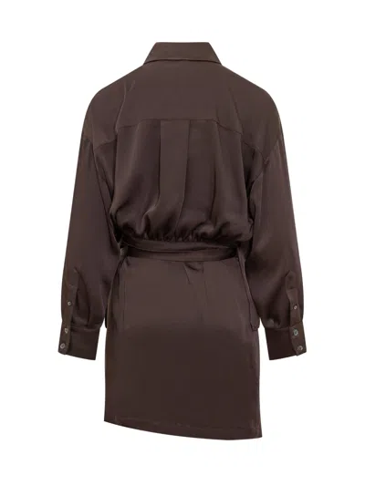 Pinko Asfodelo Twill Gown In Marrone Testa Moro