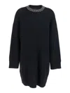 Pinko Knit Dress With Rhinestone-detailed Neck In Black