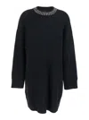 Pinko Knit Dress With Rhinestone-detailed Neck In Black